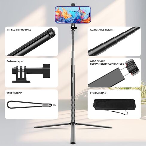 MAIRAN 2-in-1 Golf Monopod Tripod Selfie Stick for Recording Golf Swing | 67.3" Adjustable Phone Tripod Stand, Phone Holder for iPhone/Android,1/4"thread.Poetable 21cm Spike, Comes with a carry bag in Saudi Arabia