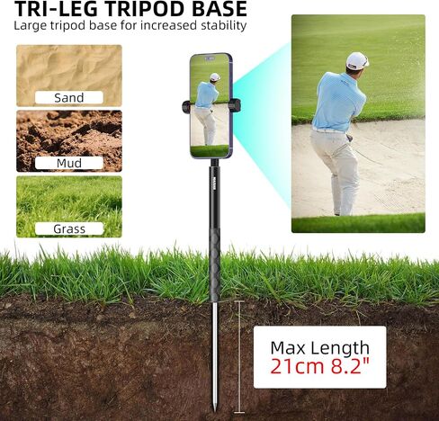 MAIRAN 2-in-1 Golf Monopod Tripod Selfie Stick for Recording Golf Swing | 67.3" Adjustable Phone Tripod Stand, Phone Holder for iPhone/Android,1/4"thread.Poetable 21cm Spike, Comes with a carry bag in Saudi Arabia