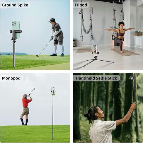 MAIRAN 2-in-1 Golf Monopod Tripod Selfie Stick for Recording Golf Swing | 67.3" Adjustable Phone Tripod Stand, Phone Holder for iPhone/Android,1/4"thread.Poetable 21cm Spike, Comes with a carry bag in Saudi Arabia
