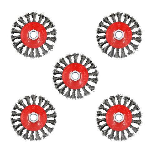 5 Pack 4 Inch Twist Knotted Wire Wheel Brush for Angle Grinder with 5/8 Inch-11 Threaded Arbor - 0.02 Inch Carbon Steel Wire for Heavy-Duty Conditioning for Various Metals in Saudi Arabia