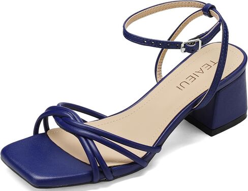 TEAIEUI Chunky Heels for Women, Square Toe Strappy Heeled Sandals, 2 Inch | Adjustable Ankle Strap Shoes, All-Day Comfort Low Heel Shoes for Daily, Dress, Party, Prom, Cocktail in Saudi Arabia