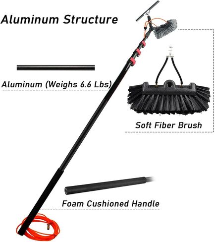 39.5ft Telescopic Window Cleaning Rod Set, 6m Roof & Solar Panel Brush for PV Cleaning, 35cm Brush Head, Perfect for High Reach Window & Solar Panel Maintenance in Kuwait