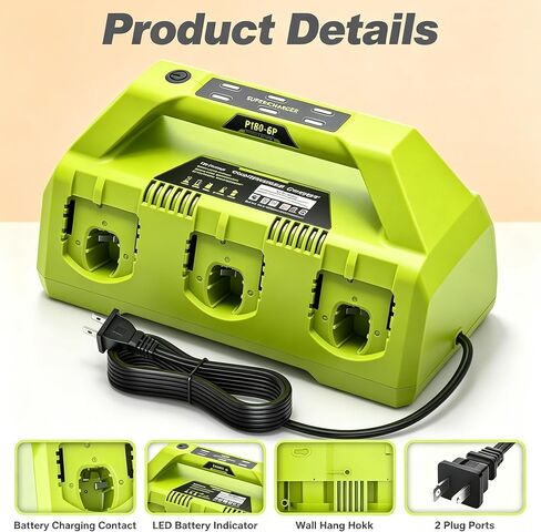 4A 6-Port Rapid Charging Station Compatible with Ryobi 18V P135 PCG005 P118 - Fast Charger Only, Not a Battery in Saudi Arabia
