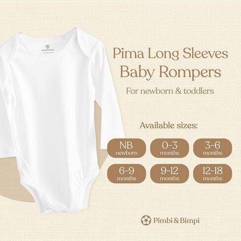 Pimbi&Bimpi Baby Bodysuit - Long Sleeve White Romper | Premium Peruvian Pima Cotton | Gender Neutral Baby Clothes for Boys and Girls (0-3 Months) in Kuwait