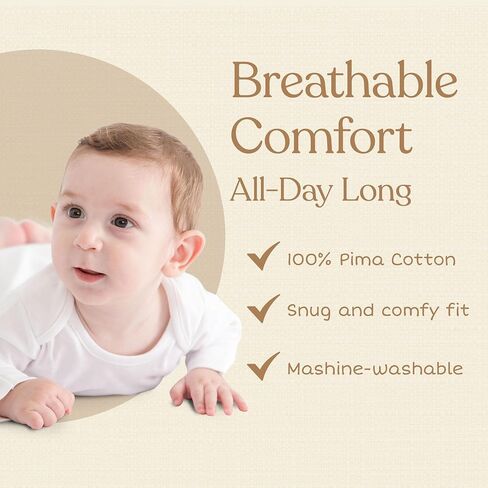 Pimbi&Bimpi Baby Bodysuit - Long Sleeve White Romper | Premium Peruvian Pima Cotton | Gender Neutral Baby Clothes for Boys and Girls (0-3 Months) in Kuwait