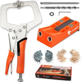 Pocket Hole Jig System Kit, Pocket Screw Jig with 11 Inch Clamp, Square Driver Bit, Hex Wrench, Depth Stop Collar, Step Drill Bit, Coarse Square Driver Screws, All In One for Joinery Work in Saudi Arabia