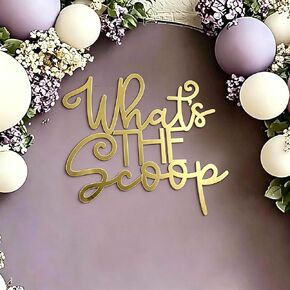 What's The Scoop Sign for Backdrop,Acrylic Gold Summer Baby Shower Party Decor for Ice Cream Gender Reveal Party Decorations for Balloons Arch Backdrop in Kuwait