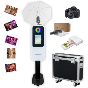 Portable Photo Booth Machine with Flashlight Umbrella Compatible with iPad for 10.2"-13" Shell Photo Booth Stand for Party,Support Built-in MINI Printer (Machine+Camera) in Saudi Arabia