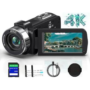 4K Ultra HD 80MP Video Camera Camcorder for YouTube Vlogging | IR Night Vision,18X Digital Zoom,3.0" 270° Rotatable IPS Screen;Video Recorder,Comes with 32GB SD Card,Lens Cap & 2 Batteries in Kuwait