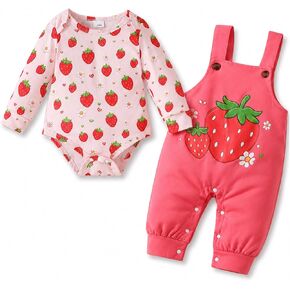Baby Girl Clothes 2 Piece Bodysuit Suspender Romper Outfits Floral Strawberry Deer Bear 0 3 6 12 18 Months in Saudi Arabia