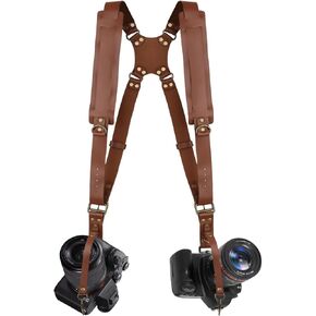 Dual Camera Strap for 2 Cameras,Leather Camera Harnees | Double Shoulder Full Grain Leather Harness for 2 Cemras,Dual Camera Harness Leather Camera Strap DSLR/SLR for Photographers in Saudi Arabia