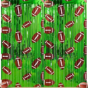 Football Party Decorations, Thickened Tinsel Backdrop 3.3 x 6.6 FT, Sports Themed Foil Fringe Curtains for Birthday Decorations, Football Party Supplies (2 Pack) in Kuwait
