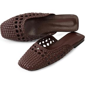 Woven Mules for Women Mesh Closed Square Toe Mule Flats Slip On Sandals Comfortable Summer Casual Slides Shoes in Kuwait