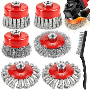 7-Pack Wire Wheel Brush for 4-1/2" Angle Grinder, Knotted & Crimped | 3 Inch Carbon Steel Cup Brush, 4 inch Wire Wheels Set, Fits 5/8"-11 UNC Arbor for Rust, Paint, Welding, Metal Removal in Saudi Arabia