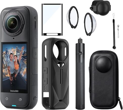 Camera Protective Kit Compatible with insta 360 x5 accessories Starter Kit include（Silicone Case,Screen Protector,Lens Guard,1.2M Invisible Selfie Stick with Tripod）for 360 X5 Action Camera in Saudi Arabia