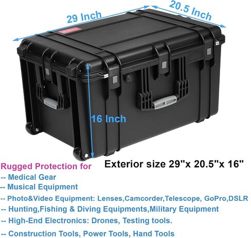 Regetek Waterproof Rolling Hard Case with Wheels, Customizable Foam 29"x 20.5"x 16", Equipment Transport Case for Camera, Drone,tool, Crushproof, Lockable, Inner 25" x 17.13" x 12.87" in Kuwait