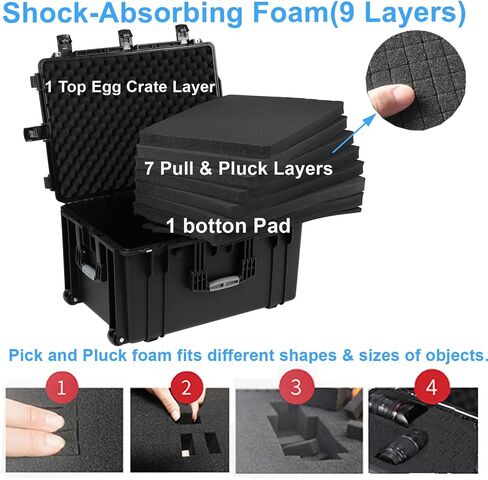 Regetek Waterproof Rolling Hard Case with Wheels, Customizable Foam 29"x 20.5"x 16", Equipment Transport Case for Camera, Drone,tool, Crushproof, Lockable, Inner 25" x 17.13" x 12.87" in Kuwait