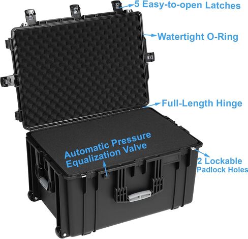 Regetek Waterproof Rolling Hard Case with Wheels, Customizable Foam 29"x 20.5"x 16", Equipment Transport Case for Camera, Drone,tool, Crushproof, Lockable, Inner 25" x 17.13" x 12.87" in Kuwait