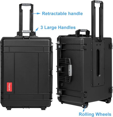 Regetek Waterproof Rolling Hard Case with Wheels, Customizable Foam 29"x 20.5"x 16", Equipment Transport Case for Camera, Drone,tool, Crushproof, Lockable, Inner 25" x 17.13" x 12.87" in Kuwait
