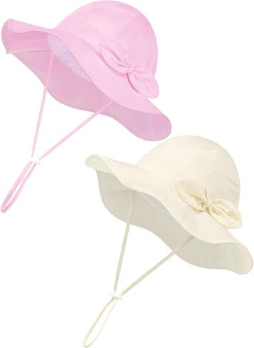 2 Pack Baby Girl Sun Hat with UPF 50+ Outdoor Adjustable Beach Hat with Wide Brim Bucket Hats for Toddlers in Saudi Arabia