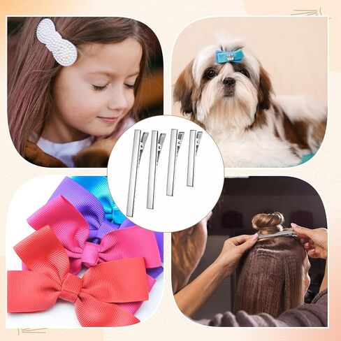 Chuangdi 300 Pcs Baby Nude Nylon Headband and Alligator Clip Set (1.8/2.2/2.6/3 in) soft elastic headband, metal silver hair clip, suitable for women DIY bow hair accessories, Crafts Newborn Baby in Kuwait
