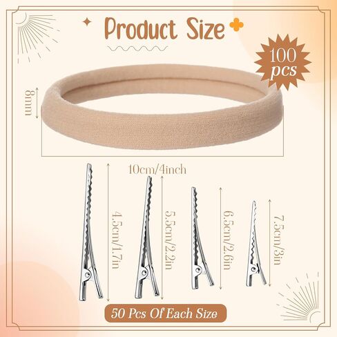 Chuangdi 300 Pcs Baby Nude Nylon Headband and Alligator Clip Set (1.8/2.2/2.6/3 in) soft elastic headband, metal silver hair clip, suitable for women DIY bow hair accessories, Crafts Newborn Baby in Kuwait