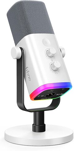 FIFINE AmpliGame AM8 USB/XLR Dynamic Microphone for Gaming Streaming | Podcast Mic with RGB Light, Mute Button, Headphones Jack, Desktop Stand, for Vocal Recording Singing YouTube in Kuwait