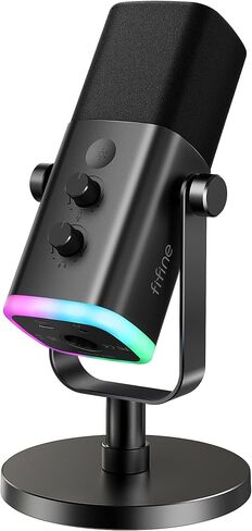 ميكروفون ديناميكي FIFINE AmpliGame AM8 USB/XLR لبث الألعاب | ميكروفون بودكاست مع ضوء RGB، وزر كتم الصوت، ومقبس سماعات الرأس، وحامل سطح المكتب، لتسجيل الصوت والغناء على YouTube in Kuwait