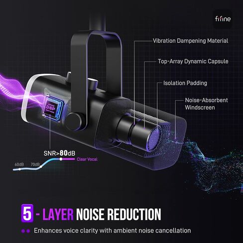 ميكروفون ديناميكي FIFINE AmpliGame AM8 USB/XLR لبث الألعاب | ميكروفون بودكاست مع ضوء RGB، وزر كتم الصوت، ومقبس سماعات الرأس، وحامل سطح المكتب، لتسجيل الصوت والغناء على YouTube in Kuwait