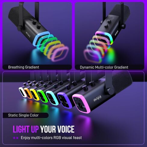 ميكروفون ديناميكي FIFINE AmpliGame AM8 USB/XLR لبث الألعاب | ميكروفون بودكاست مع ضوء RGB، وزر كتم الصوت، ومقبس سماعات الرأس، وحامل سطح المكتب، لتسجيل الصوت والغناء على YouTube in Kuwait