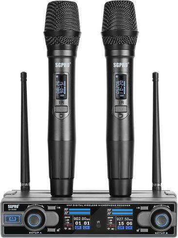 نظام الميكروفون اللاسلكي SGPRO D-332HH المزدوج المحمول UHF | نطاق 262 قدمًا، 90 ترددًا محددًا مسبقًا، نظام Bodypack، ميكروفونات يتم ارتداؤها على الرأس وميكروفونات Lavalier، كاريوكي، الكنيسة، الفصل الدراسي، PA in Kuwait