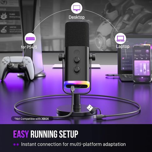 ميكروفون ديناميكي FIFINE AmpliGame AM8 USB/XLR لبث الألعاب | ميكروفون بودكاست مع ضوء RGB، وزر كتم الصوت، ومقبس سماعات الرأس، وحامل سطح المكتب، لتسجيل الصوت والغناء على YouTube in Kuwait