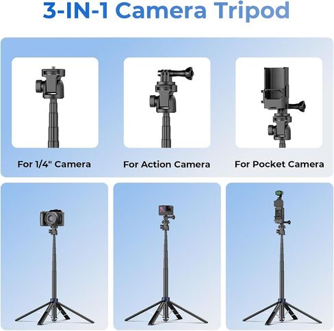 Kaitezenz 0.01s Auto Pop Open Camera Selfie Stick Tripod لـ DJI Osmo Pocket 4/3، 67 بوصة من سبائك الألومنيوم المحمولة القابلة للتوسيع حامل ثلاثي القوائم ملحق لكاميرا Gopro لتسجيل الفيديو OSMO Action in Kuwait