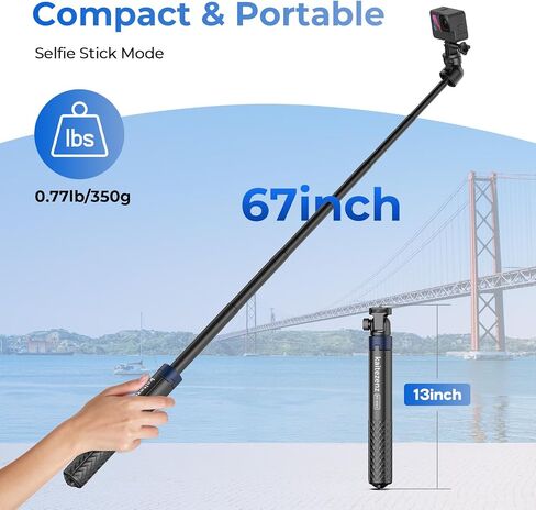 Kaitezenz 0.01s Auto Pop Open Camera Selfie Stick Tripod لـ DJI Osmo Pocket 4/3، 67 بوصة من سبائك الألومنيوم المحمولة القابلة للتوسيع حامل ثلاثي القوائم ملحق لكاميرا Gopro لتسجيل الفيديو OSMO Action in Kuwait