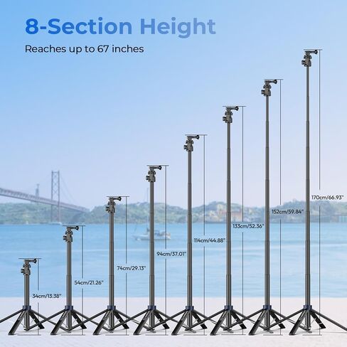 Kaitezenz 0.01s Auto Pop Open Camera Selfie Stick Tripod لـ DJI Osmo Pocket 4/3، 67 بوصة من سبائك الألومنيوم المحمولة القابلة للتوسيع حامل ثلاثي القوائم ملحق لكاميرا Gopro لتسجيل الفيديو OSMO Action in Kuwait