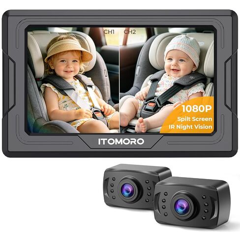 Itomoro Baby Car Camera HD 1080P Dual-Channel Display Car Baby Camera with 2 IR Night Vision Camera, Easily Install 4.3'' Car Camera for Baby with Crystal Clear Wide View for Rear Facing Seat | Easily Install Dual-Channel Display 150° Clear View for 2 Kid in Saudi Arabia