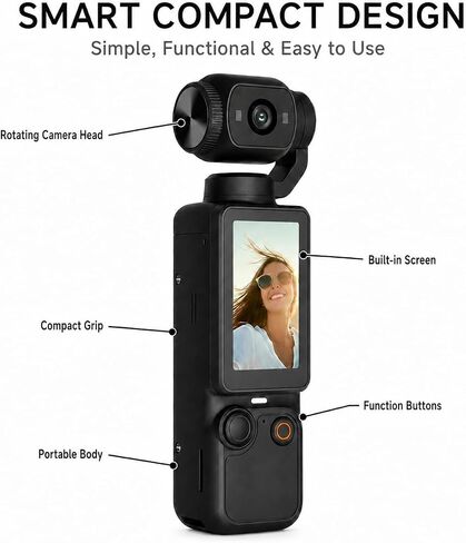 Pocket Gimbal Camera, Compact Handheld Vlog Recorder with Rotating Camera Head, Built-in Screen, Portable Body for Selfies and Travel in Kuwait