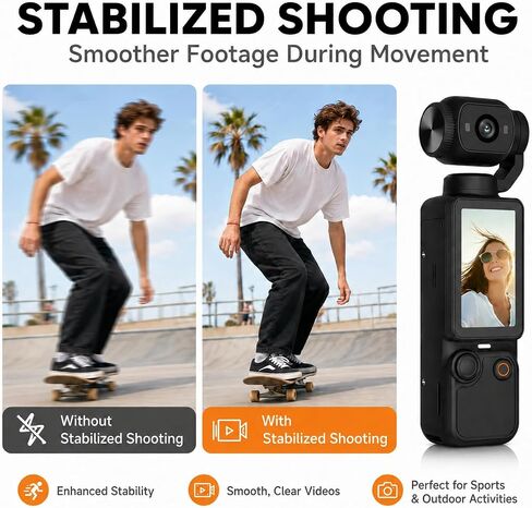 Pocket Gimbal Camera, Compact Handheld Vlog Recorder with Rotating Camera Head, Built-in Screen, Portable Body for Selfies and Travel in Kuwait