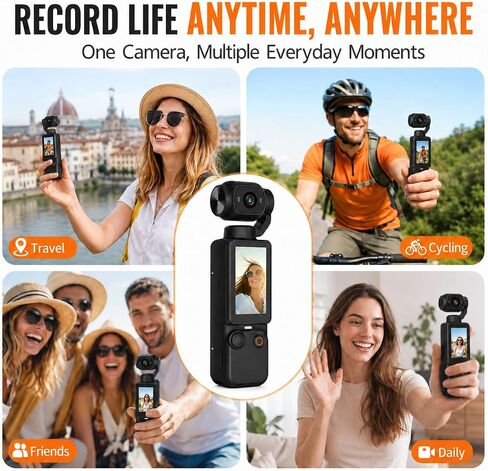 Pocket Gimbal Camera, Compact Handheld Vlog Recorder with Rotating Camera Head, Built-in Screen, Portable Body for Selfies and Travel in Kuwait