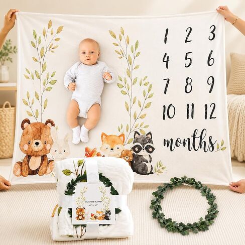 Baby Gift Basket for Newborn Boy or Girl (Green) Essentials Gift Set with Diaper Caddy Organizer, Milestone Blanket, Baby Clothes, Unisex, Animal Book, Nursery Keepsakes & New Parent Gifts in Kuwait