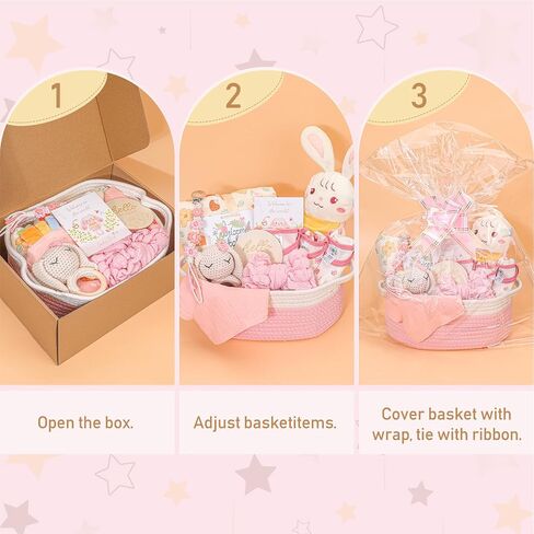 Baby Girl Gifts,Baby Shower Gift Baskets for Girls,Gender Reveal Gifts,Unique Baby Girl Newborn Essentials with Blanket Rattle Toys in Kuwait