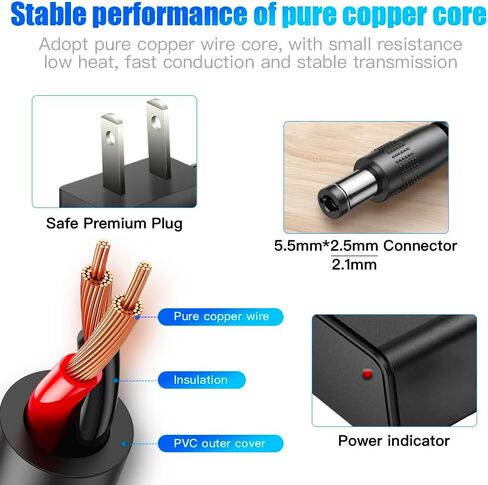 5Volt 1A Power Supply 5W AC/DC Adapter AC 100V-240V to DC 5V 1000mA 0.5A Converter Replacement DC Power Cord 5.5mm*2.5mm Plug for Security Camera Baby Monitor TV Box in Kuwait