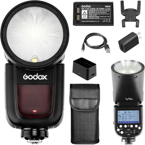 Godox V1-N Flash Speedlite for Nikon, 76Ws 2.4G X Wireless Round Head | 1.5s Recycle Time, 1/8000s HSS camera flash speedlight, 480 full-power flashes, 10 Levels LED modeling lamp in Saudi Arabia