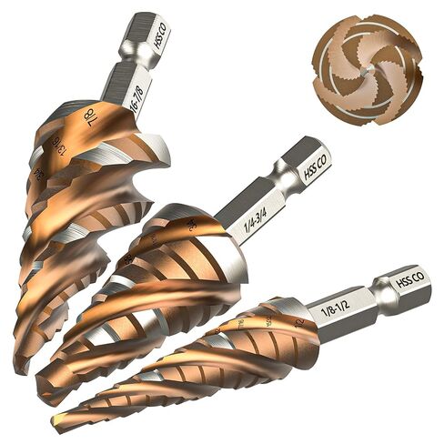 5-Piece Unibit Step Drill Bit for Metal, HSS Step Bit Set, 1/8"-1-3/8" | Four Spiral Flute, Bright Ground & Nitrided Finish, 59 Sizes, 1/4" & 3/8" Hex Shank, for Metal, Wood, Plastic, Storage Case in Saudi Arabia