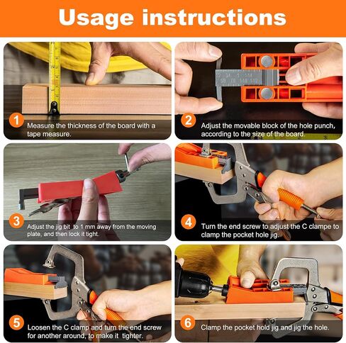 Pocket Hole Jig System Kit, Pocket Screw Jig with 11 Inch Clamp, Square Driver Bit, Hex Wrench, Depth Stop Collar, Step Drill Bit, Coarse Square Driver Screws, All In One for Joinery Work in Saudi Arabia