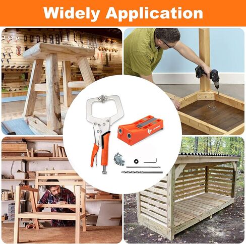 Pocket Hole Jig System Kit, Pocket Screw Jig with 11 Inch Clamp, Square Driver Bit, Hex Wrench, Depth Stop Collar, Step Drill Bit, Coarse Square Driver Screws, All In One for Joinery Work in Saudi Arabia