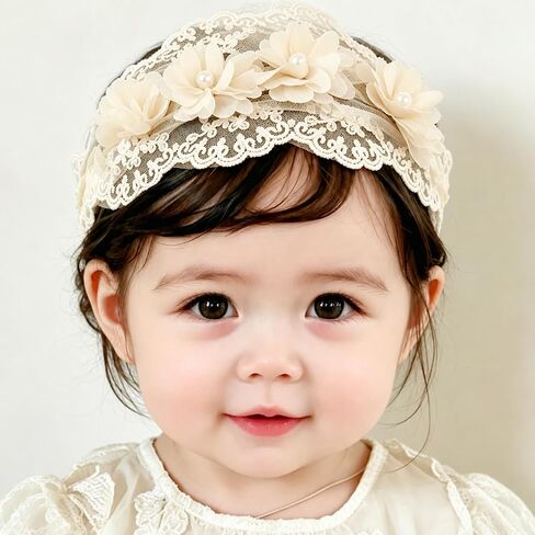 Baby Girls Hairband Soft White Bow Lace Headband Elastic Floral Hairbands Hair Accessory for Newborn Infant Toddler in Saudi Arabia