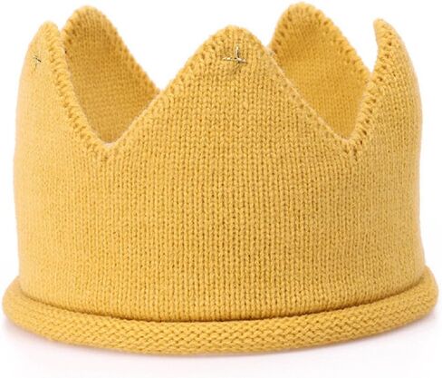 Baby First Birthday Party Knitted Hat 1st Crown Headband Beanie Warm Cap (Yellow) in Saudi Arabia