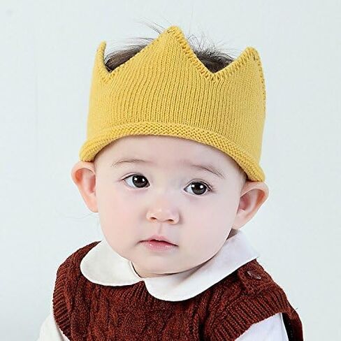 Baby First Birthday Party Knitted Hat 1st Crown Headband Beanie Warm Cap (Yellow) in Saudi Arabia