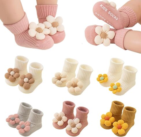 Baby Girls Non-Skid Ankle Socks with Grip Todder Princess Flower Design Low Cut Cuffed Socks 6 Pairs in Kuwait